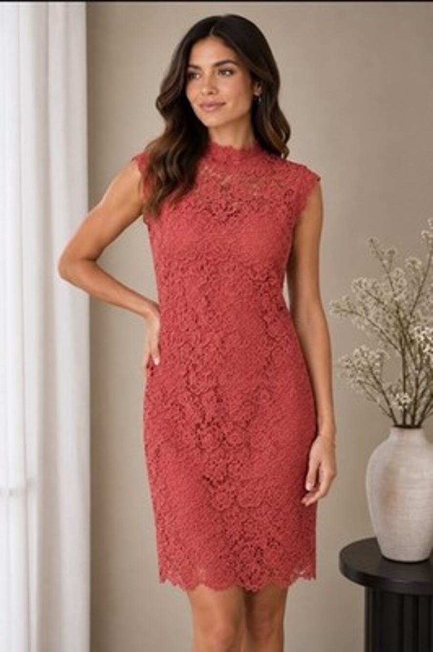Nanette Lenore Cameo Rose Crochet Lace Sheath Midi Dress Sz 14 Coral Romantic